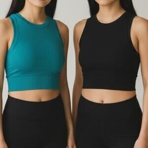 Pro Fit Black & Teal 2 Pack Cropped Sleeveless Active Tops Women's Size S NWT